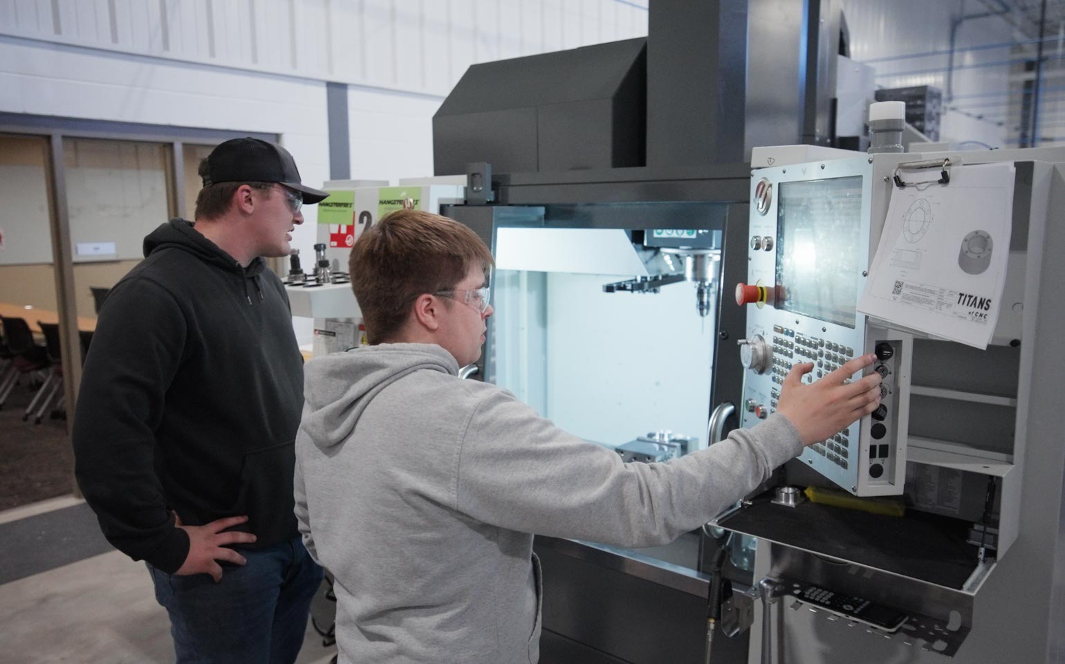 Students operate a CNC machine in Mid-State Technical College’s AMETA Center.